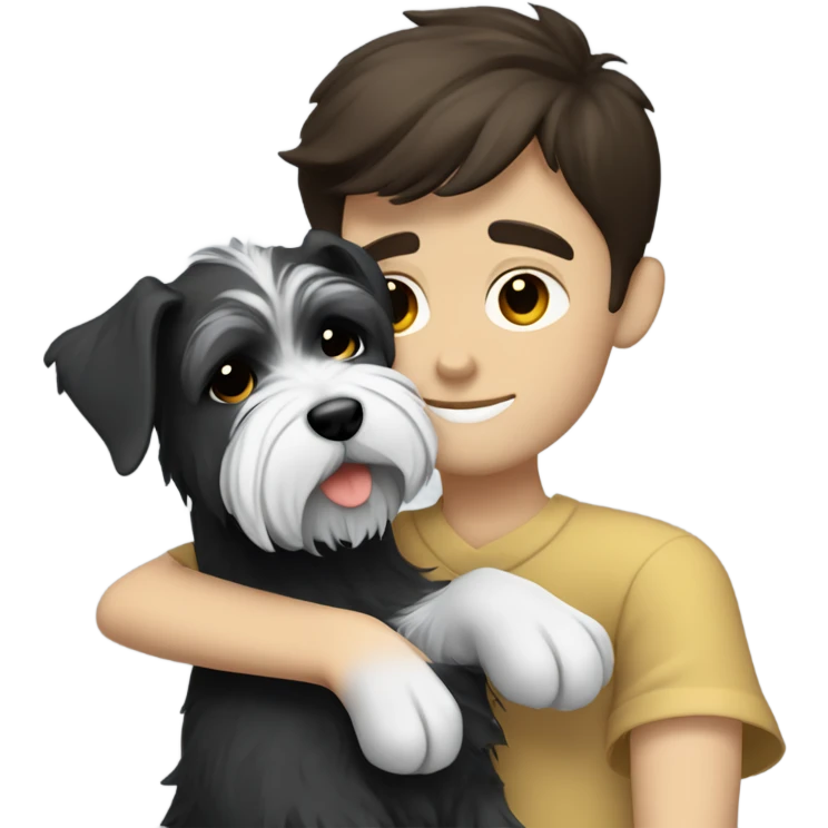 White Boy with dark brown hair and zverg schnauzer hugging  emoji