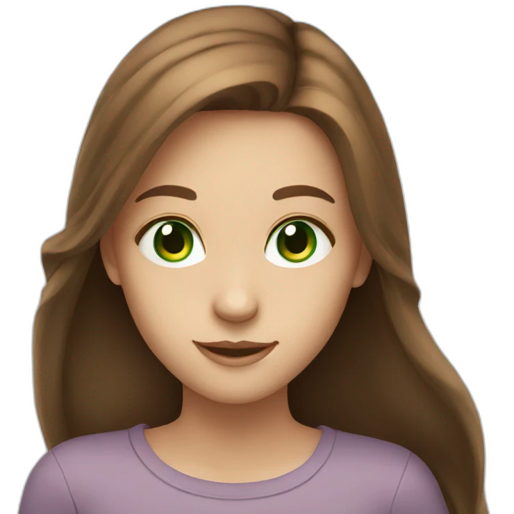 girl smiling with green eyes and long brown hair emoji