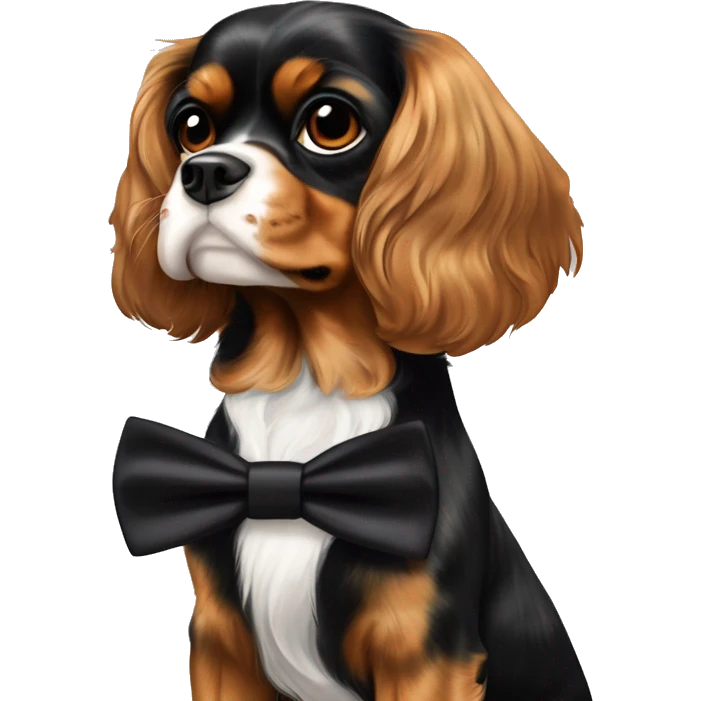 Black and tan cavalier, King Charles spaniel With a black bowtie ￼￼ emoji