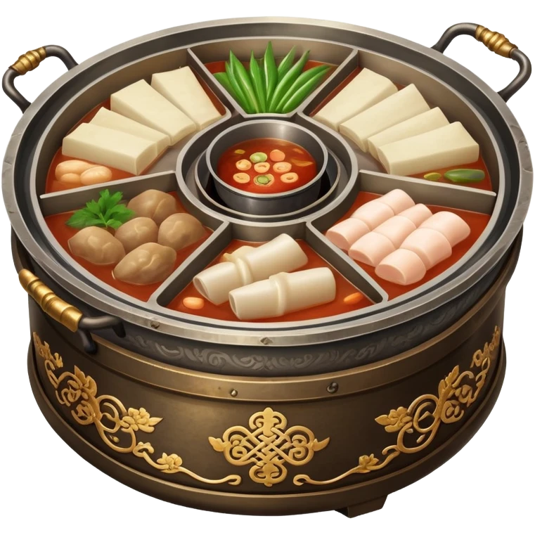 Vintage Chinese hotpot with divided sections emoji