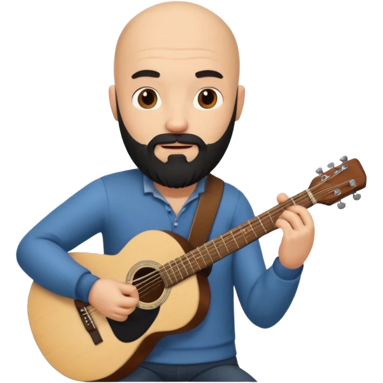 Bald guy with black beard playing guitar emoji