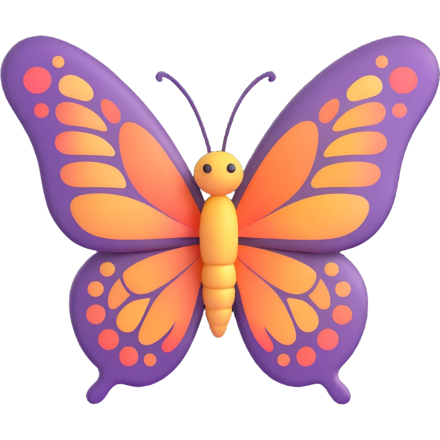 a butterfly in 3D emoji style, soft shading, cute and rounded emoji