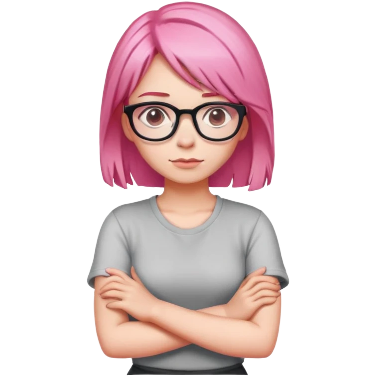 Girl with pink hair and glasses crossing her arms looking confident emoji