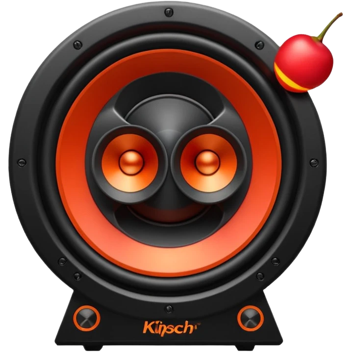 Head: A black KLIPSCH RP-8000F speaker, often represented with a red center or speaker cone.
Core: A small, bright glowing cherry-red circle representing his core.
Weapons: Shoulder-mounted speakers and plasma cannons on his arms.  emoji
