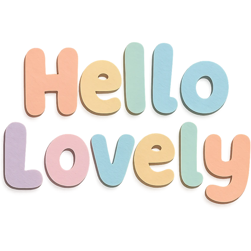 soft pastel rainbow soft chubby letters for "Hello Lovely", cute kawaii font, no frame, transparent background emoji