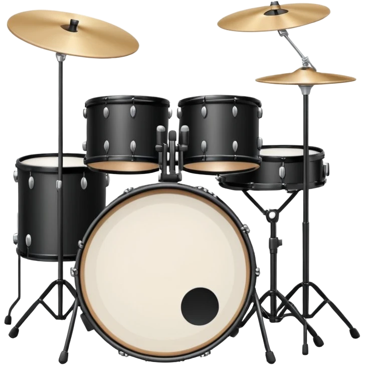 Minimalistic flat vector icon, iOS style, thin black contour on white background. Drum set with two drumsticks above. Clean, no text, no shadows emoji