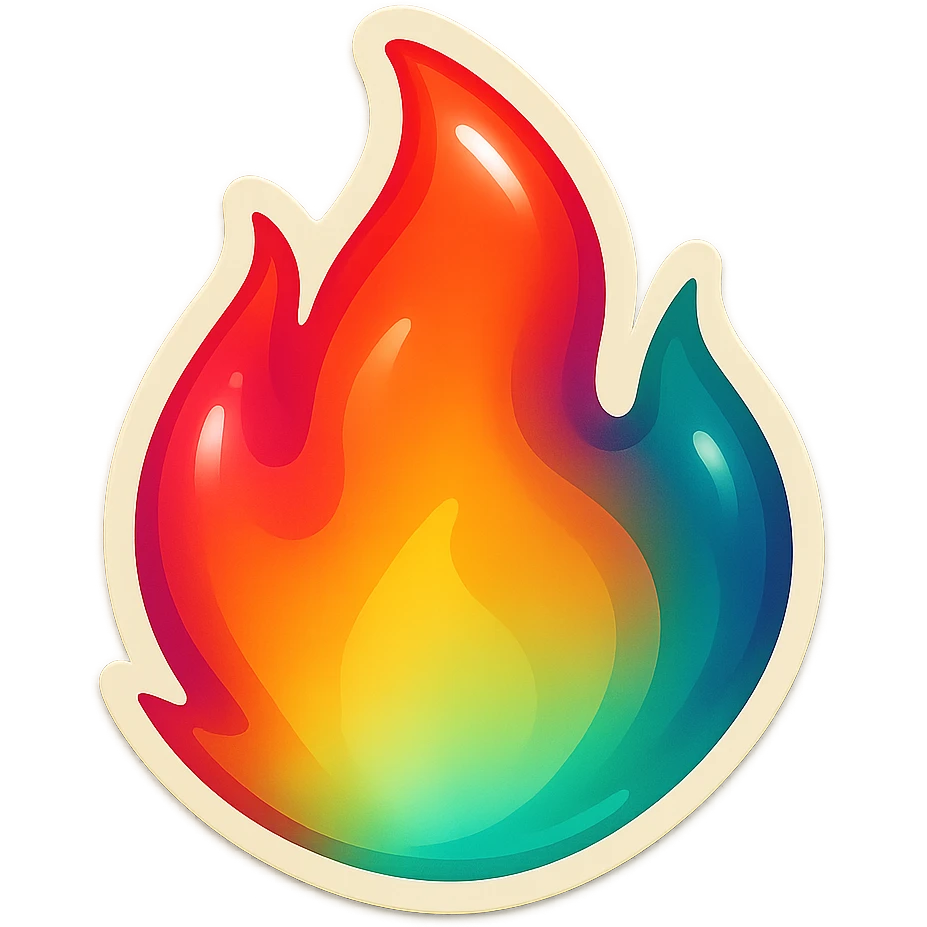 fire streak emoji, playful and modern with gradient FF4D67, 9D34FF, 10B981 gradient, vibrant, transparent background, and matching reference image emoji