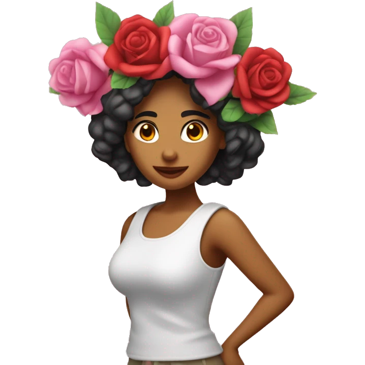 chica latina con ramo de rosas envueltas en papel coreao emoji