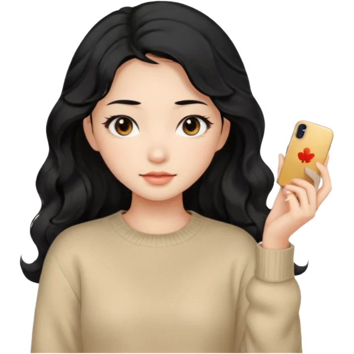Beautiful girl,Black hair, wavy long hair,Black eyes,Chinese, beige sweater  emoji