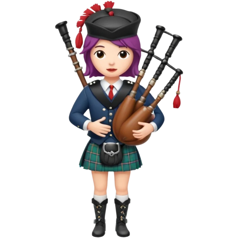 A Scottish styled vagina with legs and a face carrying bagpipes emoji