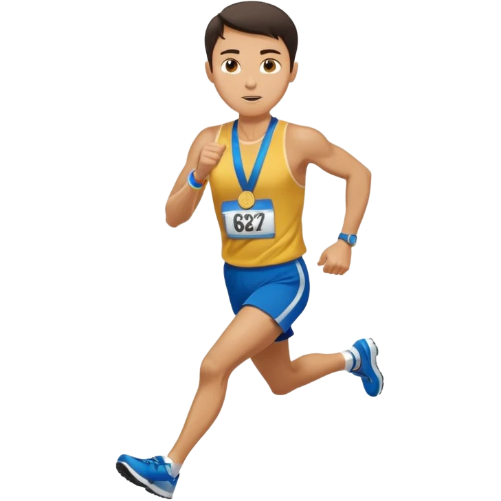 businessman picking running a marathon with gold medal emoji