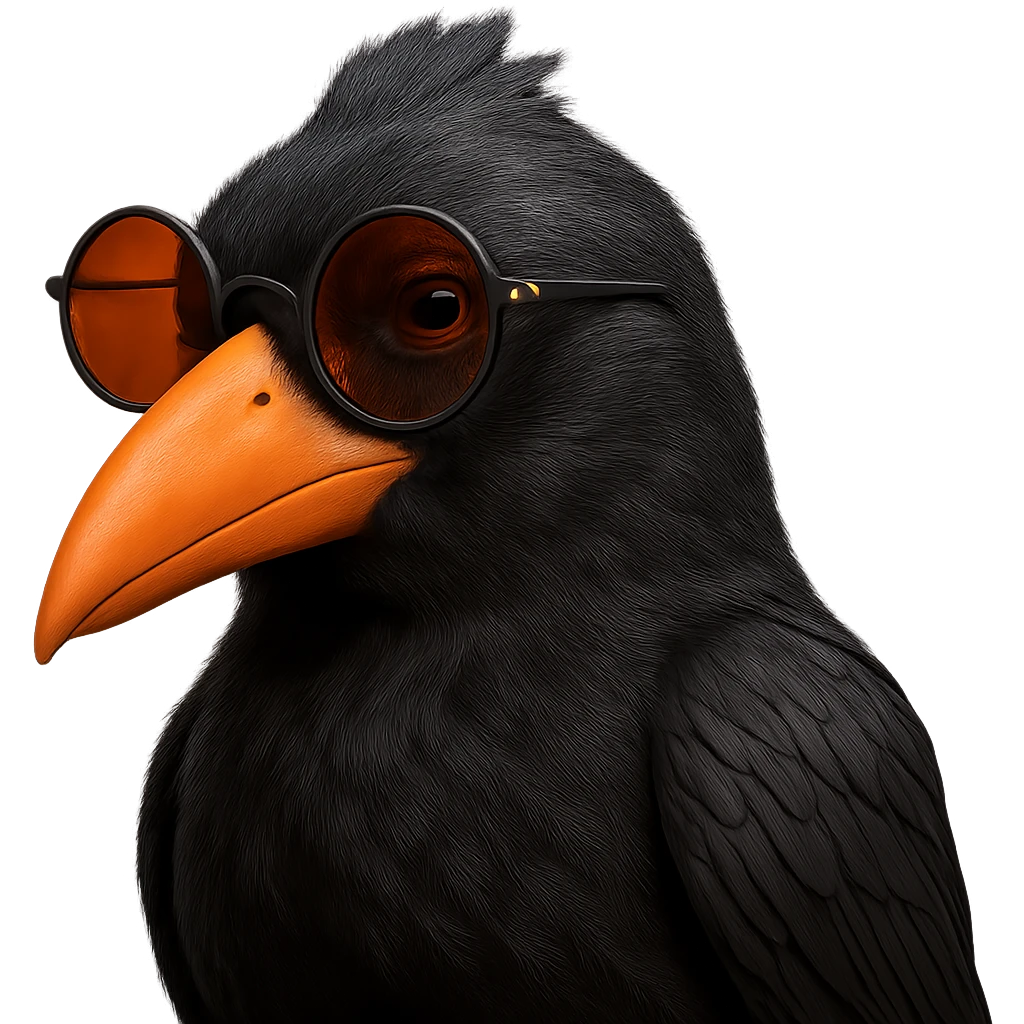 Make the bird more realistic while keeping the same pose, orange beak, and round sunglasses. Add realistic feather texture and shading, but keep the sunglasses and beak vibrant. Remove the background entirely. The style should maintain the original look but with enhanced realism and detailed textures. emoji