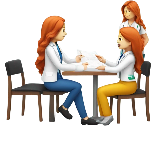 red hair nutritionist delivering a paper to patient emoji