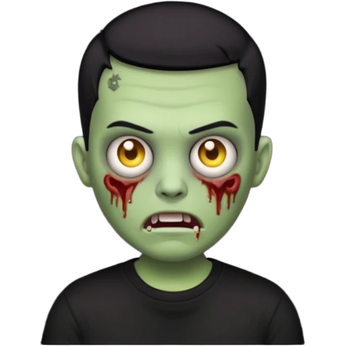 zombie emoji with buzz cut black hair and black t-shirt  emoji