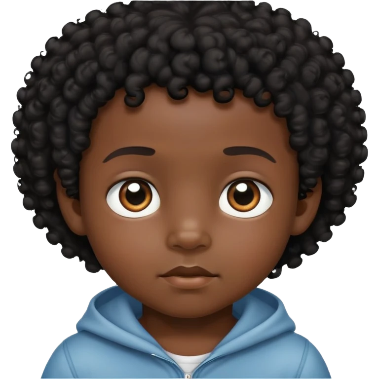 close up toddler boy face, African eyes, dark skin, black curly hair emoji