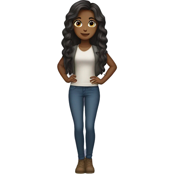 Female, long semi wavy blackish brown hair, standing emoji