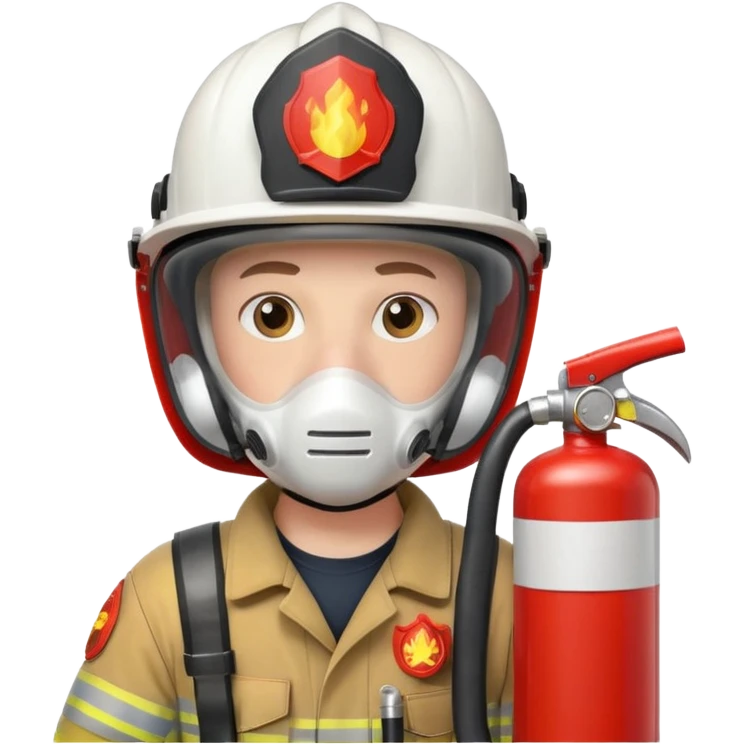 Firefighter with white respiratory protection white color helmet with fire extinguisher emoji