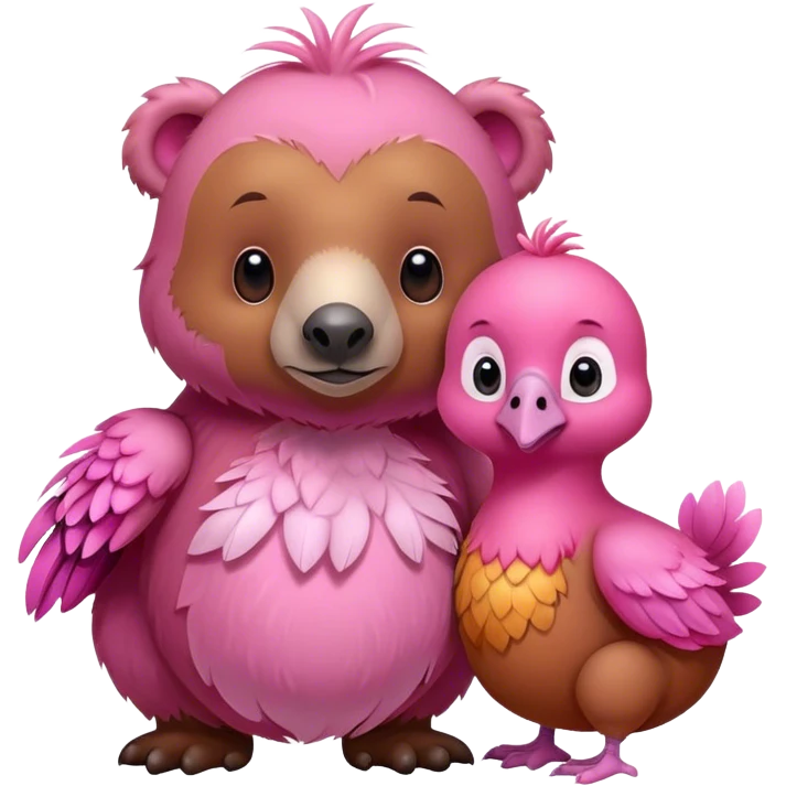 A cute brown bear and a realistic cute pink dodo closely together emoji