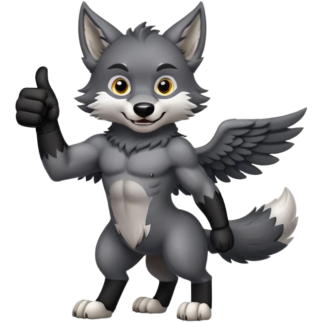 dark gray winged wolf thumbs up. emoji
