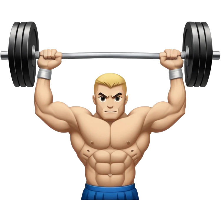 Powerlifting emblem featuring a stylized barbell with heavy weights on each side, flanked by muscular arms gripping the bar. The design is bold and dynamic, symbolizing strength and determination. The background is minimal, focusing on the emblem itself, with a sleek and professional look.  emoji