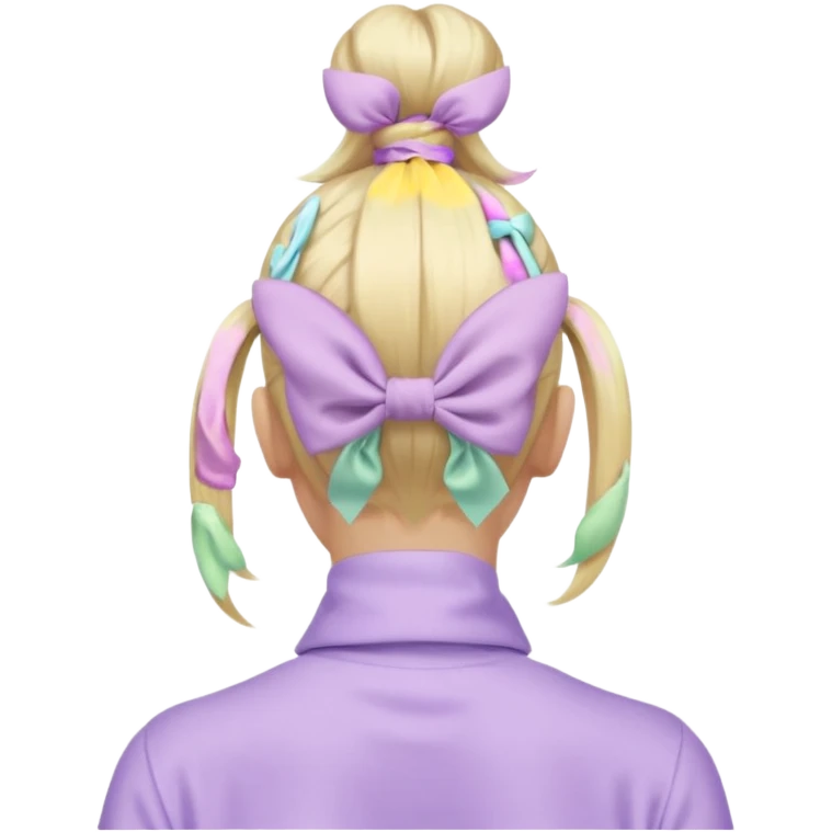 back view of a high blonde ponytail with a pastel lilac scrunchie, iOS Apple emoji style emoji