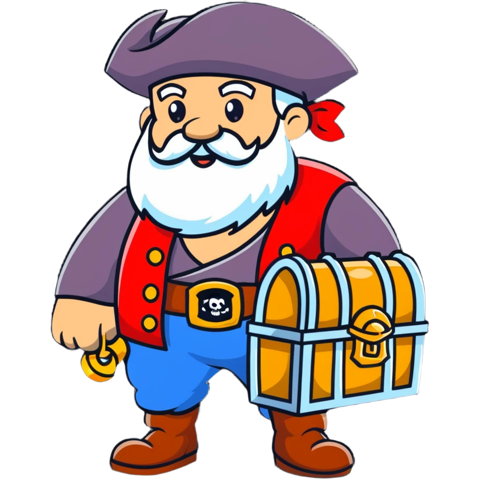 old bearded pirate with treasure chest emoji