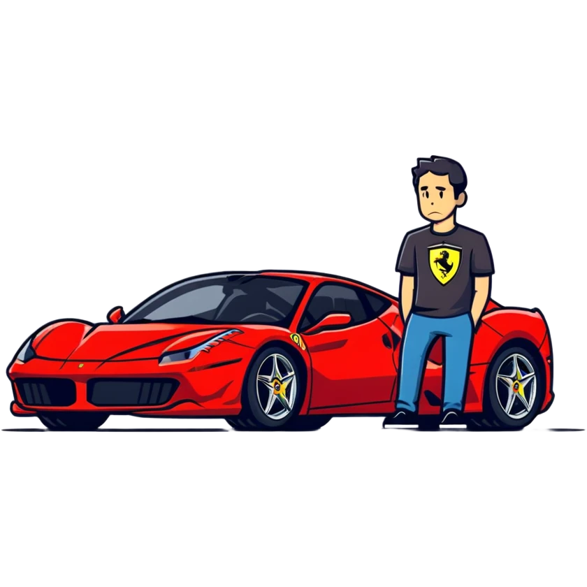 depressed man wearing a Ferrari t-shirt emoji