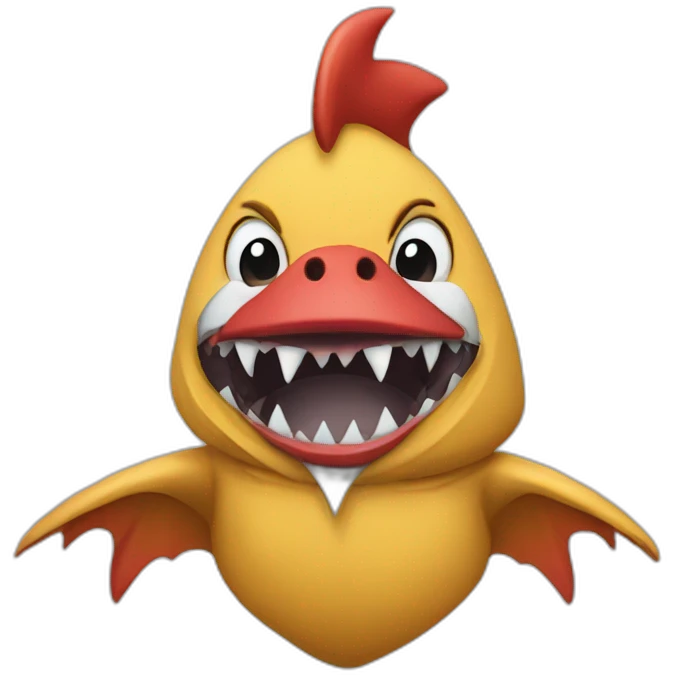 rooster wearing a shark-onesie emoji