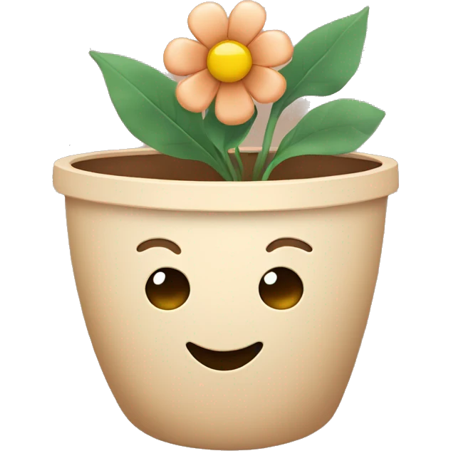 there is a pot in pastel brown colors and a flower in it emoji