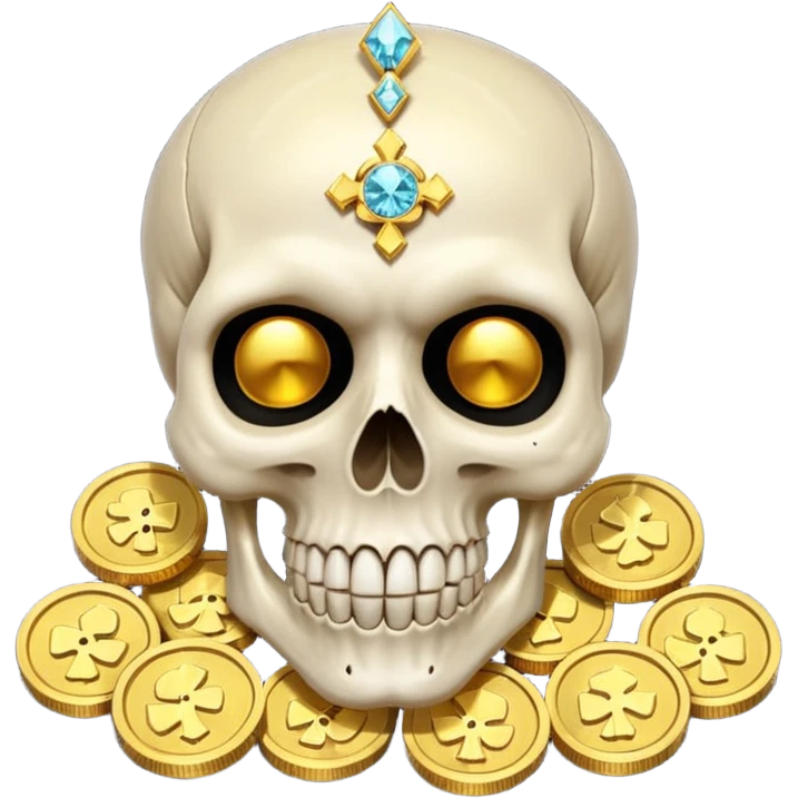 Skull head with gold coins and diamonds emoji