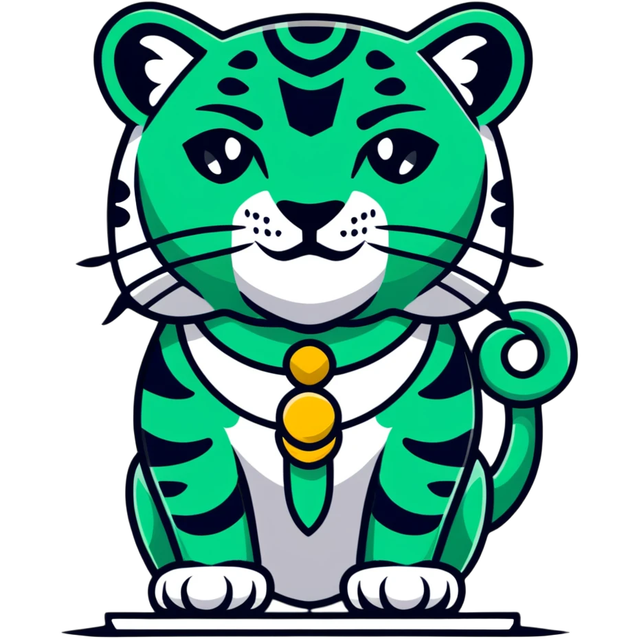 Maya sacred jaguar messenger - important message, perfect geometric lines like hieroglyphics, ONLY white and deep green colors, no other colors, flat design emoji
