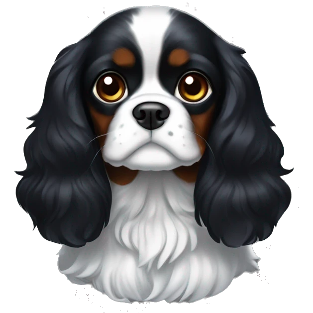 Completely Black cavalier King Charles spaniel with white flash emoji