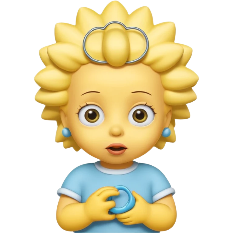 A 3D cartoon baby character fully yellow skin, styled like Maggie Simpson, with pacifier, big eyes, smooth shading, Memoji-style rendering, consistent with other yellow Simpsons characters. emoji