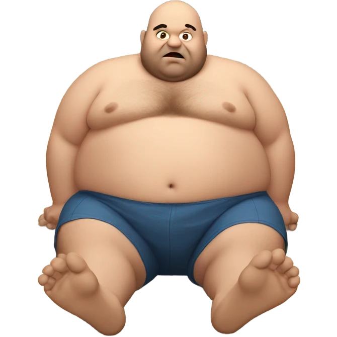 Fat man shirtless lying on floor on his stomack facing camera emoji