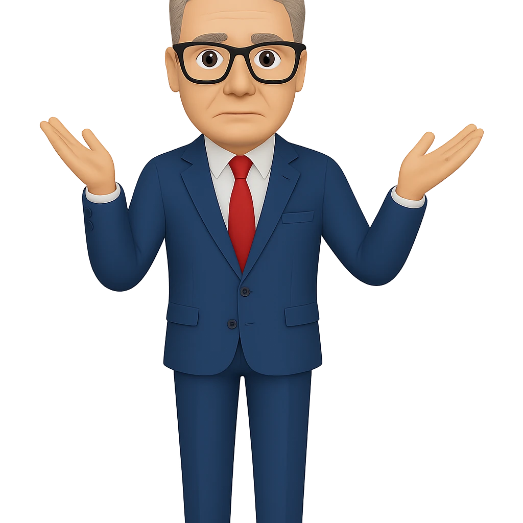 Create a full body figure of Keir Starmer headshot with glasses, keeping the background transparent. Maintain the emoji style and appearance from the reference image. emoji