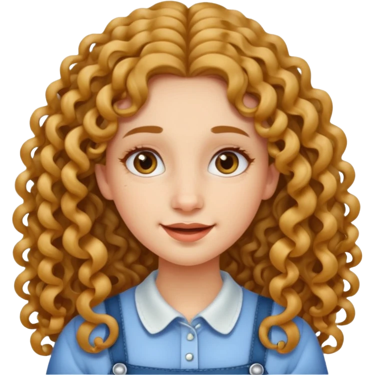 create a frontend girl that has an oval face and very very long curly hair and has braces  and white emoji