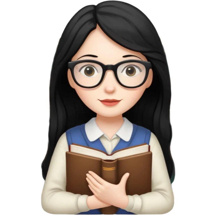 Long Black haired cottage lady with glasses and books emoji