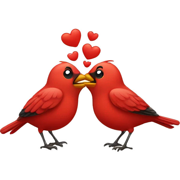 Two red birds kissing  emoji