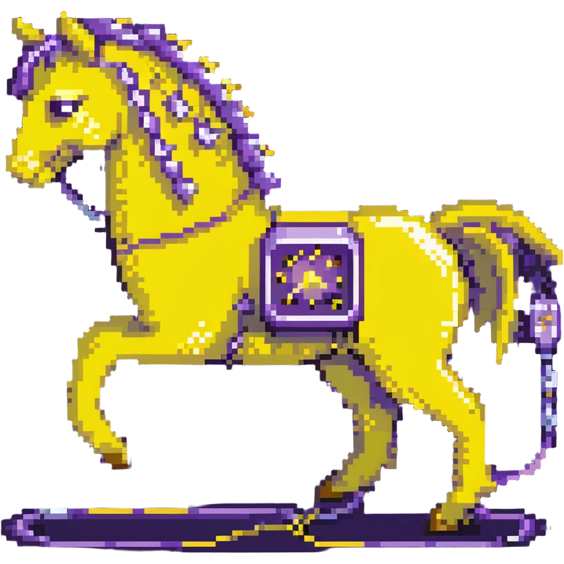 A yellow electric horse in pixel art style, made of electricity and lightning, with visible yellow wires, bolts shooting from its body as it runs. emoji