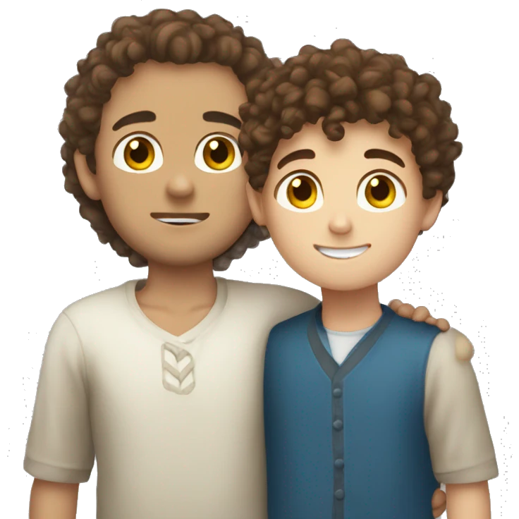 boy Tatar with brown curly hair hugs Ukrainian with brown hair emoji