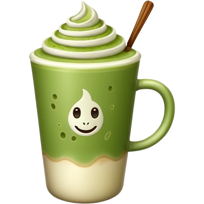 White background, matcha latte no face with latte art emoji