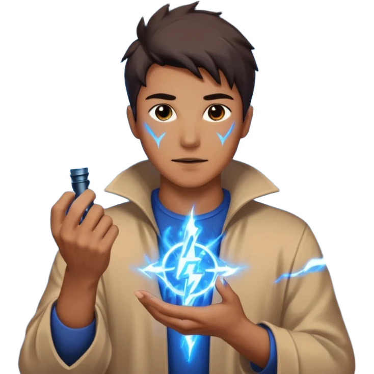 man summoning electric emoji