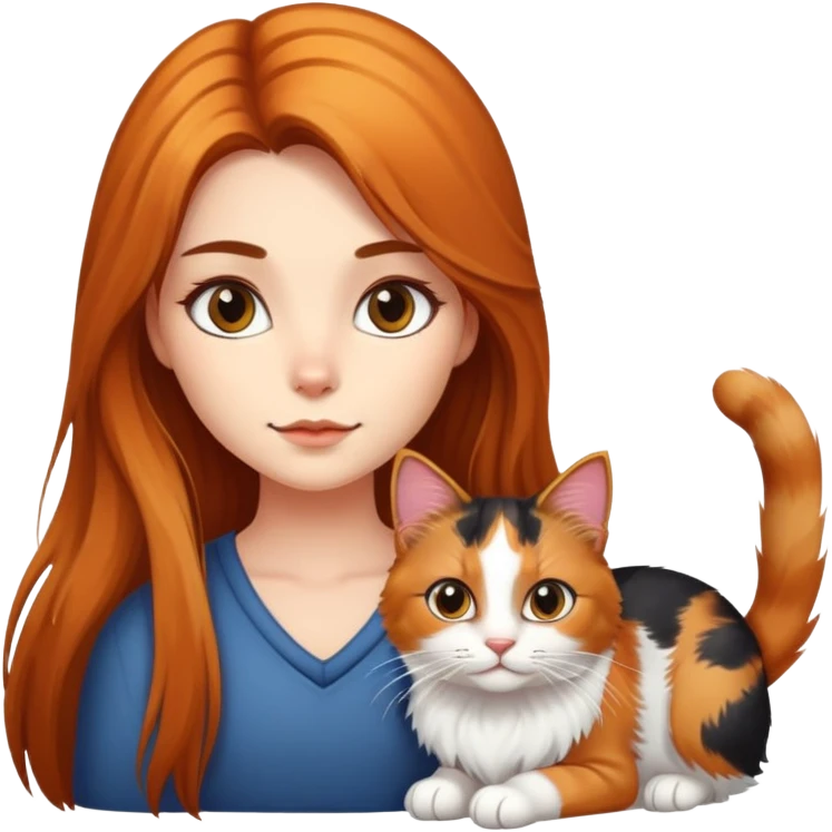 Girl with long haired calico cat emoji