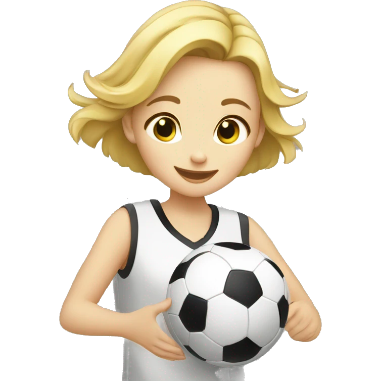 blond girl doing keepy uppies with a soccerball emoji