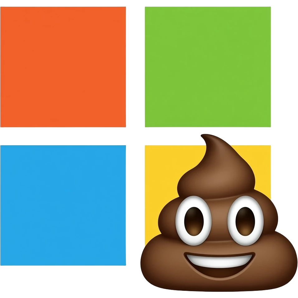 take the microsoft logo and add a poop emoji in front of the microsoft logo, please create this as a png with a transparent background, please use the full microsoft logo emoji