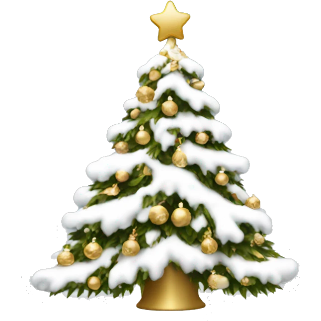 snow christmas tree with white and gold decorations emoji