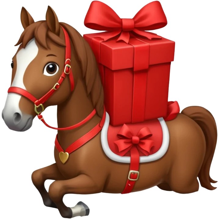 a New Year's horse with a red saddle, which has a red gift box with a white bow on the saddle emoji