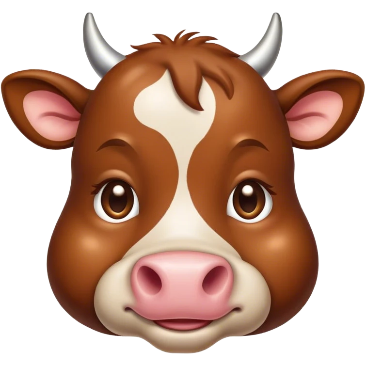 Cinematic Cute Brown Cow Portrait Emoji, Head tilted playfully and inquisitively, featuring a glossy, rich brown hide with a natural sheen, round, sparkling brown eyes filled with gentle curiosity, Simplified yet irresistibly adorable features, highly detailed, glowing with a warm, friendly glow, high shine, affectionate and serene, stylized with a touch of country charm, bright and endearing, soft glowing outline, capturing the essence of a mischievous yet loving cow, so playful it feels like it could moo out of the screen and into your arms! emoji
