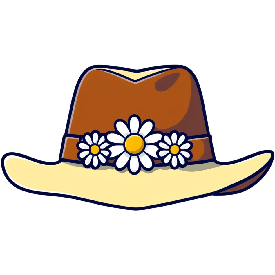 Black leather cowgirl hat with daisy flowers around the crown emoji