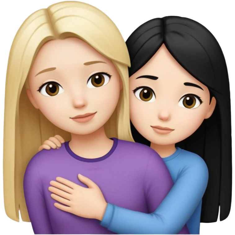 a blonde girl with straight hair hugging a black-haired girl with straight hair emoji